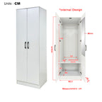 Munich Series 2-Door Soft Closing Wardrobe w/ Top Cabinet & Mirror Add-On in White