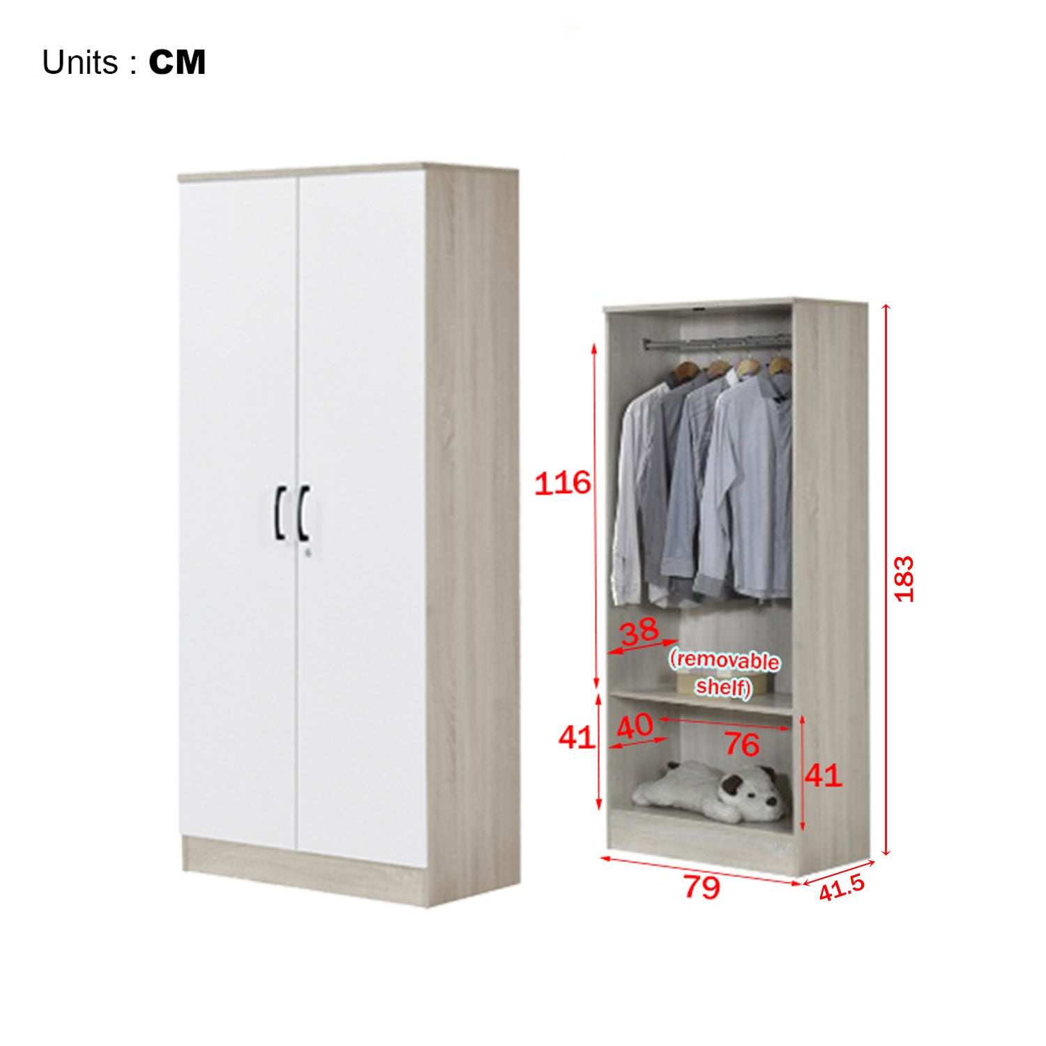 Poland Series 2 Door Wardrobe in Ivory & White Colour