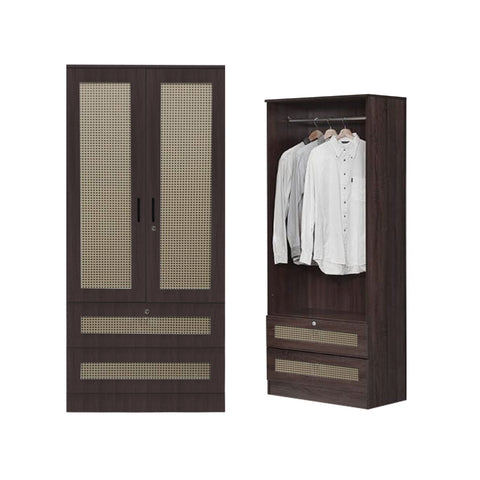 Image of CROATIA Series 1/2/3/4/5 Doors Wardrobe Rattan Design with Drawers and Top Cabinet