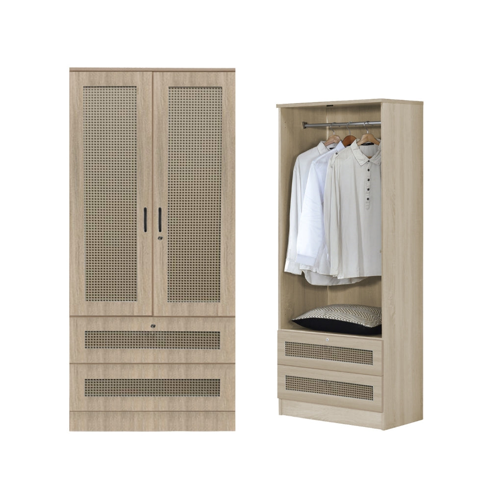CROATIA Series 1/2/3/4/5 Doors Wardrobe Rattan Design with Drawers and Top Cabinet