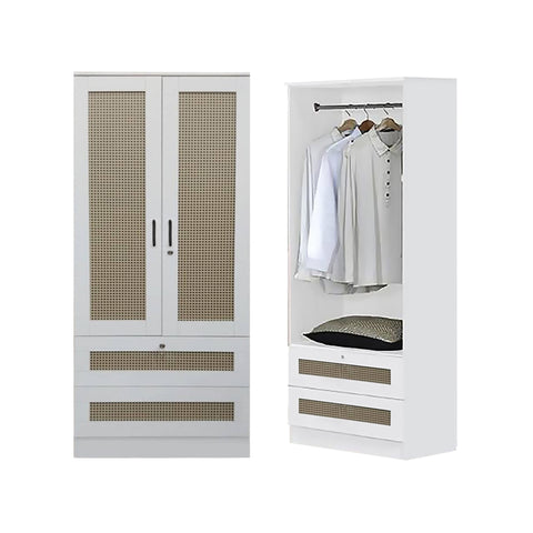 Image of CROATIA Series 1/2/3/4/5 Doors Wardrobe Rattan Design with Drawers and Top Cabinet