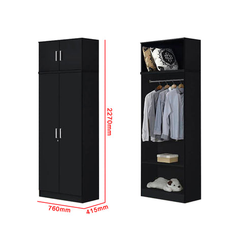 Image of Albania Series 2 Door Tall Wardrobe with Top Cabinet in Black Colour