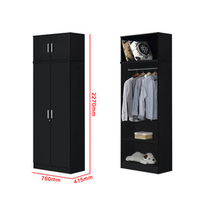 Albania Series 2 Door Tall Wardrobe with Top Cabinet in Black Colour