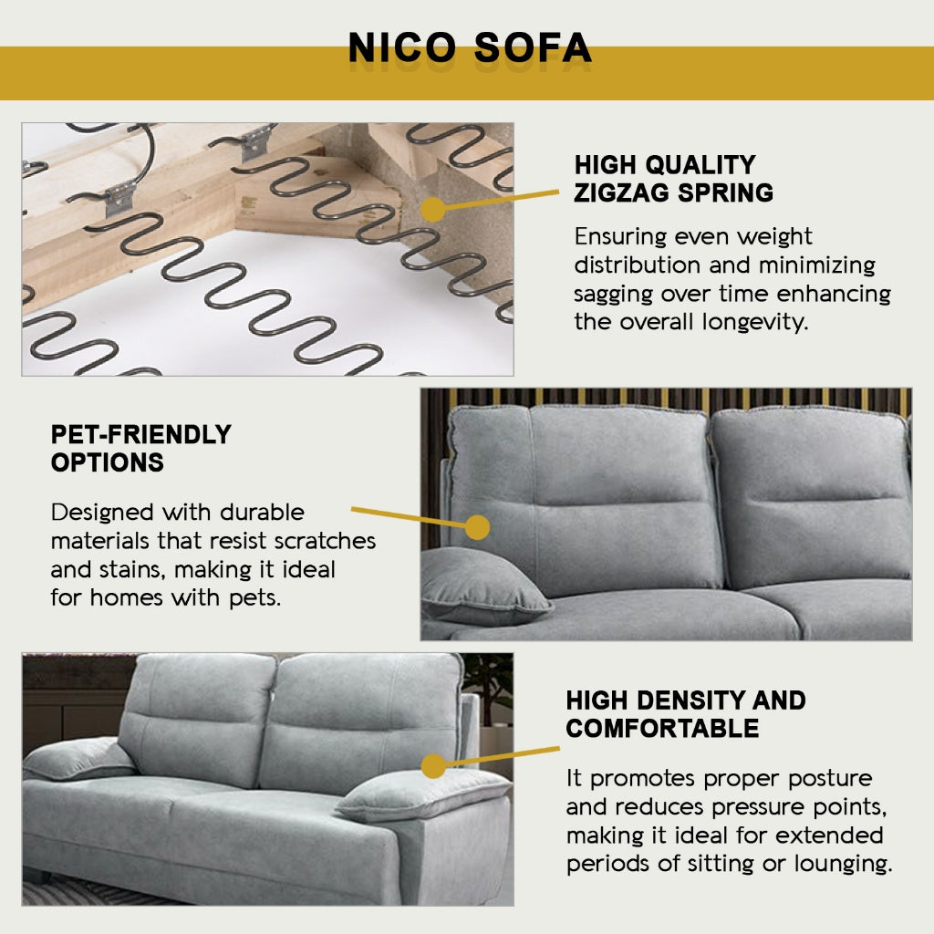 Nico 1/2/3-Seater L-Shaped Sofa with Pet-Friendly Fabric Scratch-Resistant & Claw-Resistant
