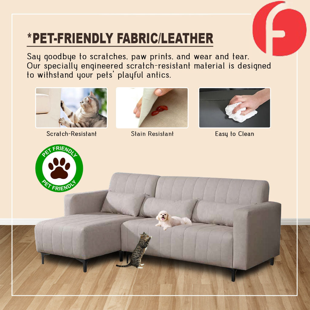 Anika L-Shaped Sofa Left or Right Chaise in 47 Colour -w/ PetFriendly Scartch-Resistant