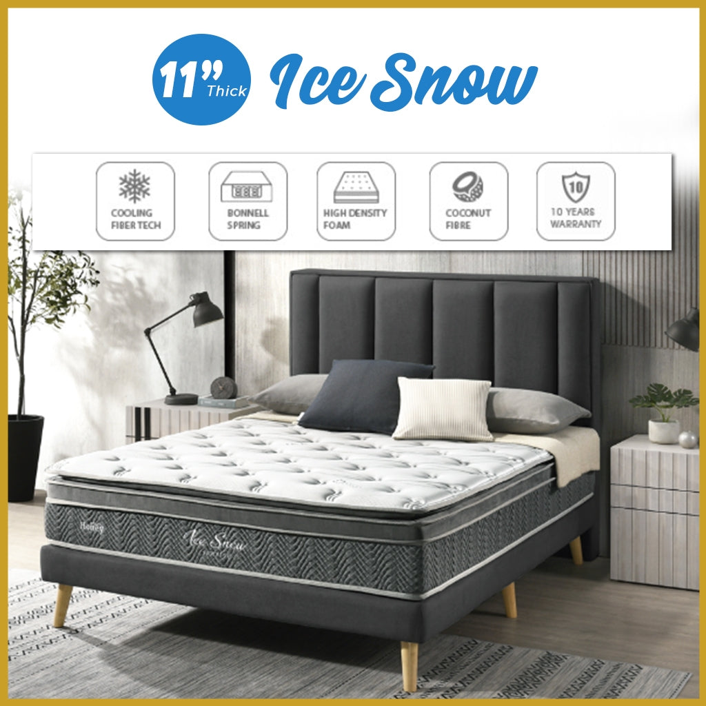 Honey Ice Snow 11" SensICE Series Bonnel Spring Cooling Fabric Mattress - All Sizes