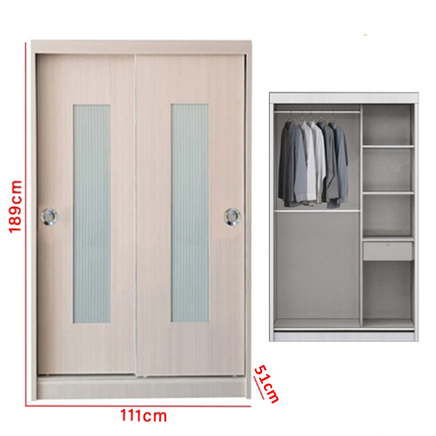 Vitta Series 4 4 Feet Sliding Glass and Mirror Door Wardrobe - Model D