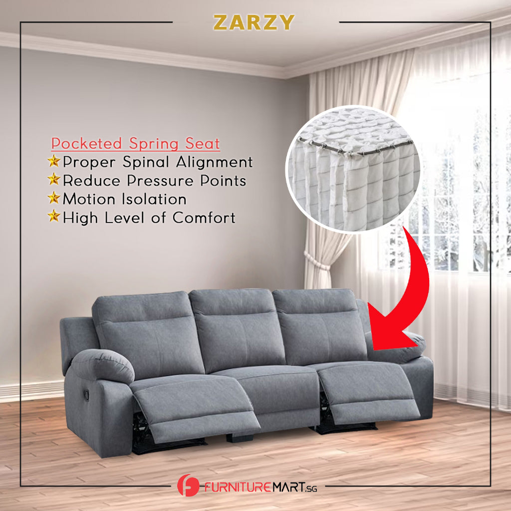 Zarzy 1/2/3-Seater Reclining Sofa Pocketed Spring Claw Resistant Pet-Friendly Fabric/Leather