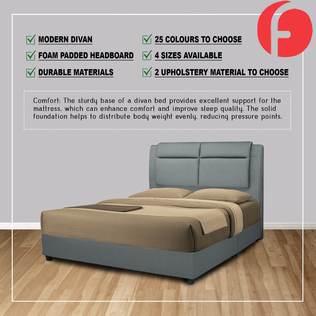 Halen Divan Bed Frame with Foam Padded Headboard w/ Mattress - All Sizes Available