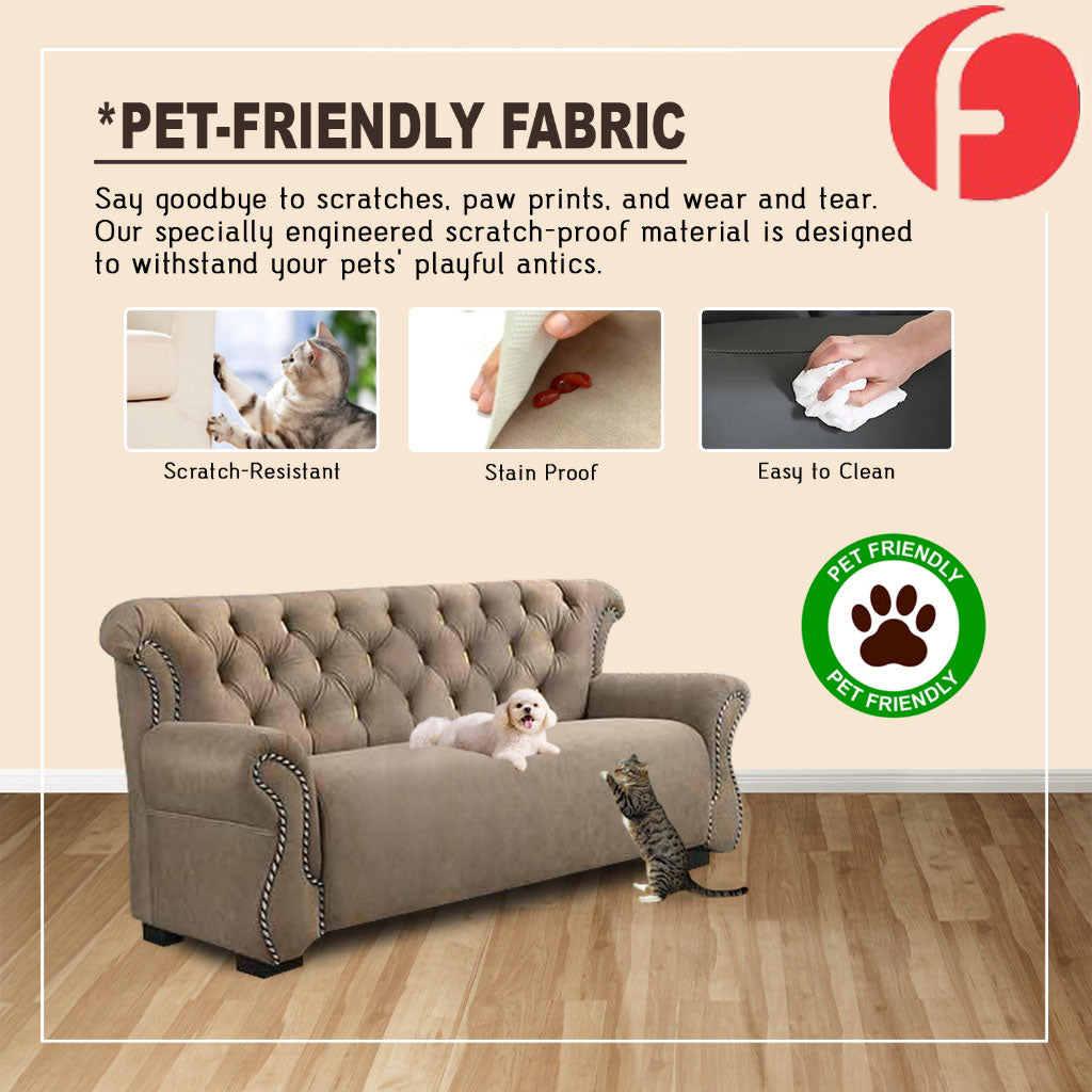 Aina 1/2/3 Seater Sofa Set PetFriendly Scratch-Resist Fabric in Grey or Brown Colour