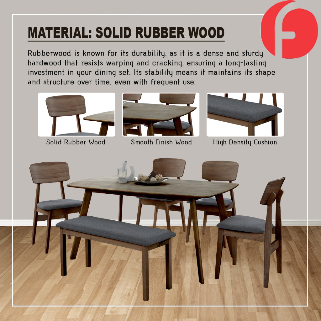 Zono Nordic Dining Set w/ Table, Chair & Bench Solid Rubber Wood in 2 Colours