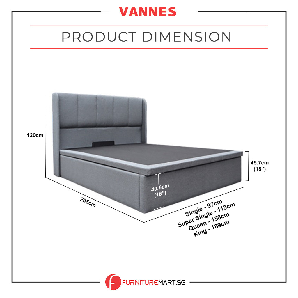 OrthoCoil Vannes Storage Bed Frame Pet Friendly Fabric/Faux Leather - With Mattress Option