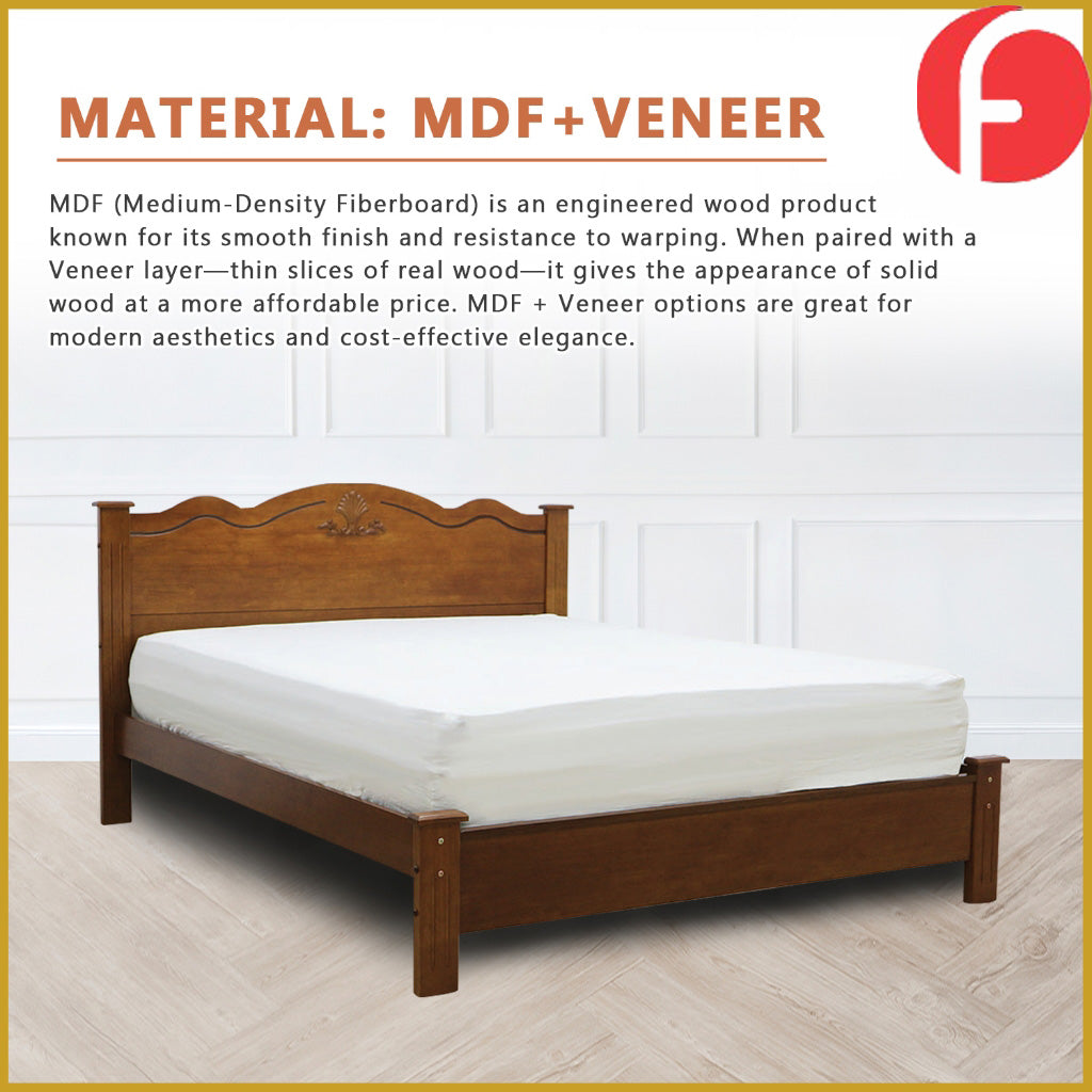 Mikky Wooden Bedframe Queen Size In Oak Colour with Mattress Option - MDF+Veneer Wood