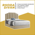 OrthoCoil Rhoda Queen/King Divan Bedframe Pet-Friendly Scratch-Resistant Fabric With Mattress Add-On Options