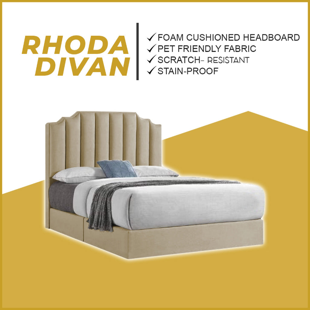 OrthoCoil Rhoda Queen/King Divan Bedframe Pet-Friendly Scratch-Resistant Fabric With Mattress Add-On Options