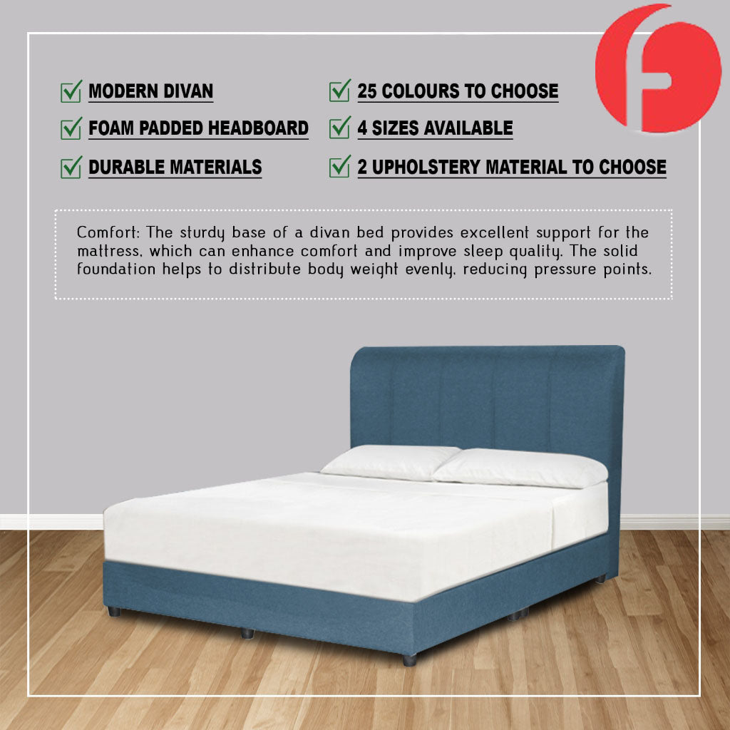 Gracie Divan Bed Frame with Foam Padded Headboard w/ Mattress - All Sizes Available