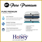 Honey Pure Premium 12" 7-Zone Pocket Spring Mattress w/ FREE PILLOW - All Sizes Available