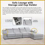 Eloise 4-Seater Sofa with Stool,  Storage & Cup Holder w/ Pet-Friendly Scratch-Resist
