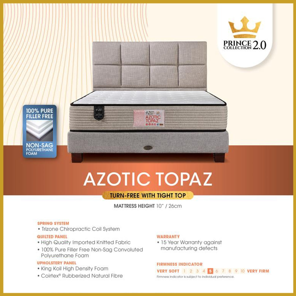 King Koil Azotic Topaz 10" Mattress Chiropractic Coil - Bundle w/ Pillow - All Sizes