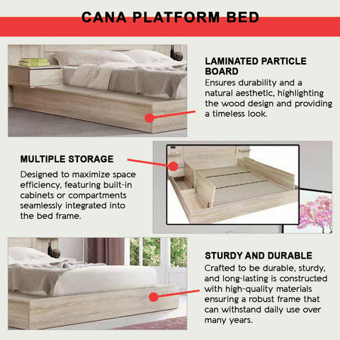 Image of Cana Queen Size Platform Bed Frame with Side Table w/ Drawers & Hidden Storage