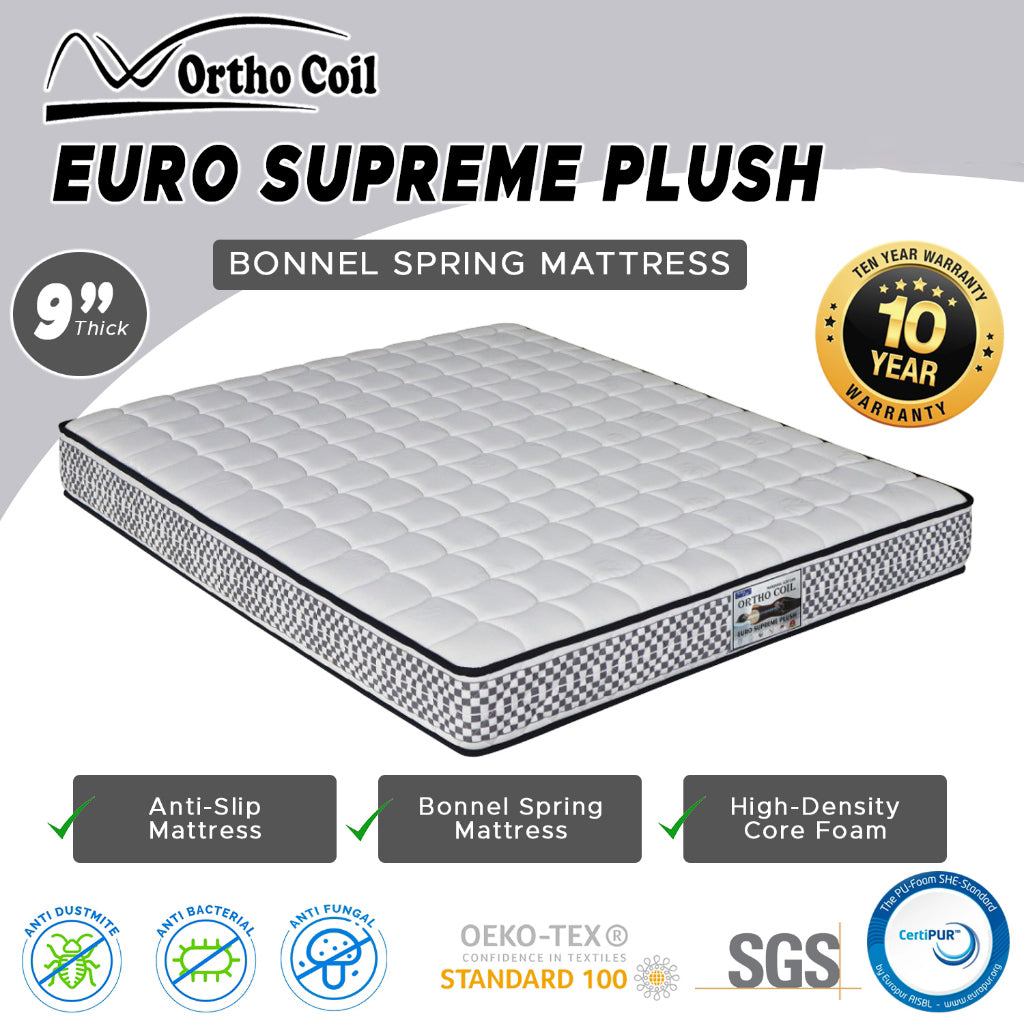 Ortho Coil 9"/11" Bonnel Spring Mattress Euro Supreme & Hotel Premier - All Sizes