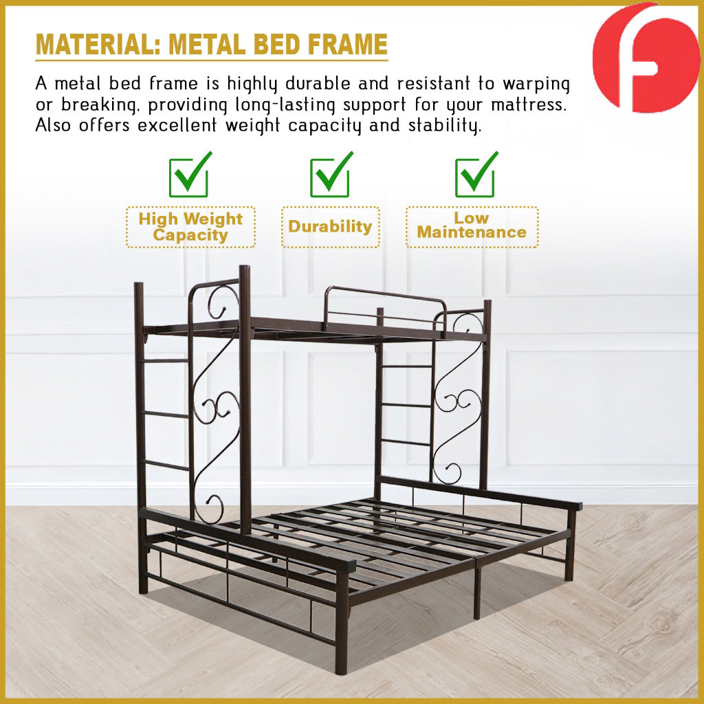 Ardie Queen+Single Size Metal Bunk Bed Frame in Copper Colour - w/ Mattress Option