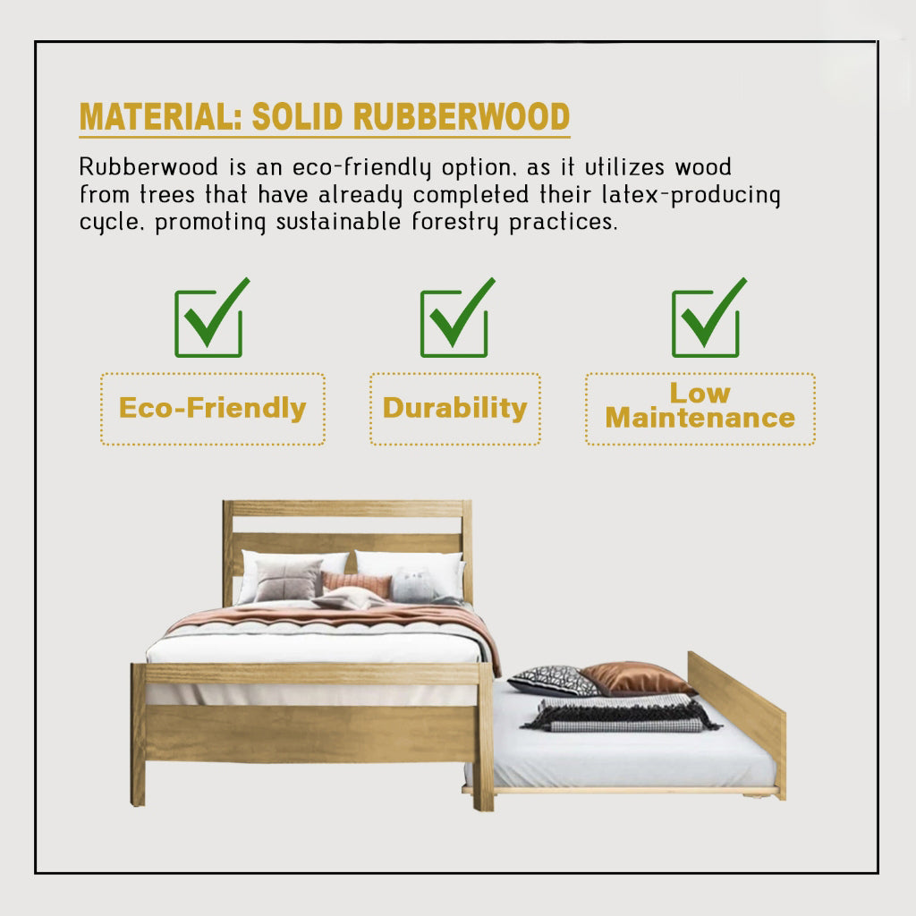 Finna Solid Rubberwood Bed Frame Single, Super Single, Queen w/ Pull-Out Option