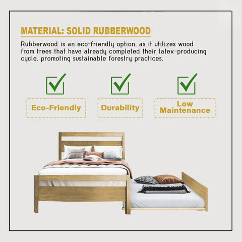 Image of Finna Solid Rubberwood Bed Frame Single, Super Single, Queen w/ Pull-Out Option