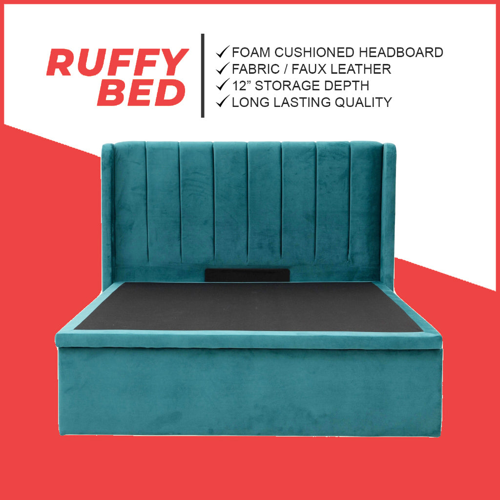 DR CHIRO Ruffy 14" SBD Storage Bed Frame Fabric/Faux Leather in 3 Colours - With Mattress Option