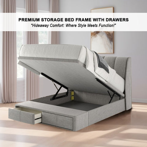 Image of Lewyn Storage Bed Frame with Drawers - PetFriendly Scratch Resistant Option