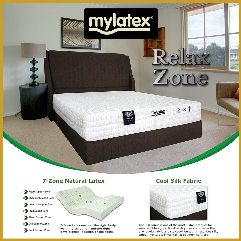 MyLatex RELAX ZONE 10" 7-Zone Natural Latex Mattress Cooling Silk Cover - All Size