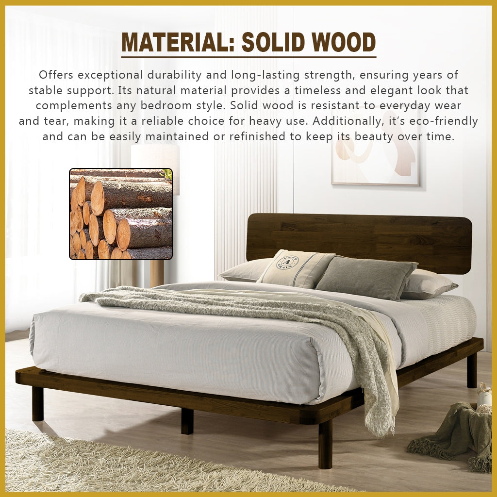 Kimmy Solid Wood Bed Frame Single, Super Single, Queen, King Size - w/ Mattress Option