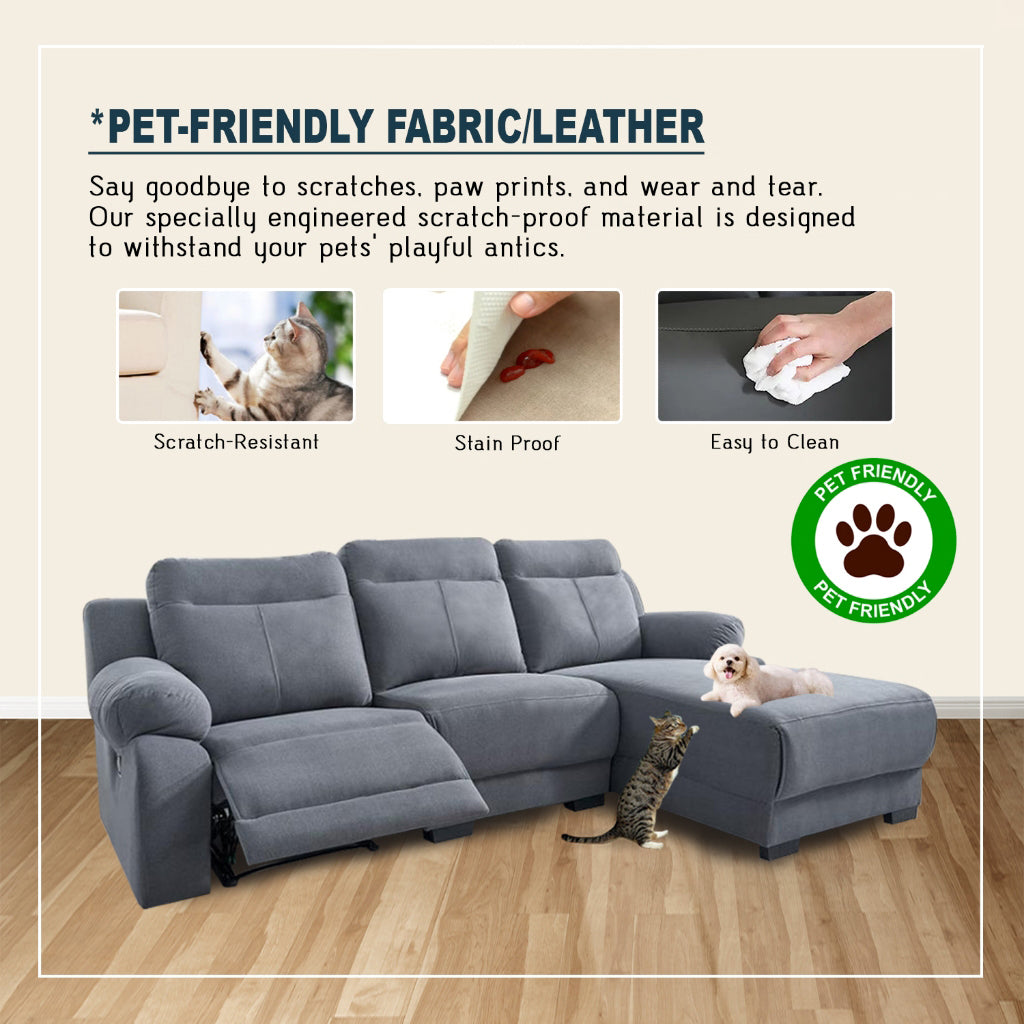 Quinci Series 2/3-Seater L-Shaped Recliner Sofa & Coffee Table in 47 Colour - PetFriendly Fabric Option