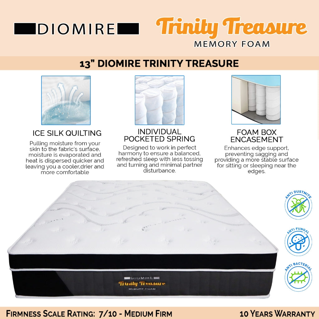 Diomire 13" Trinity Treasure Ice Silk Cooling Mattress Pocketed Spring - All Sizes