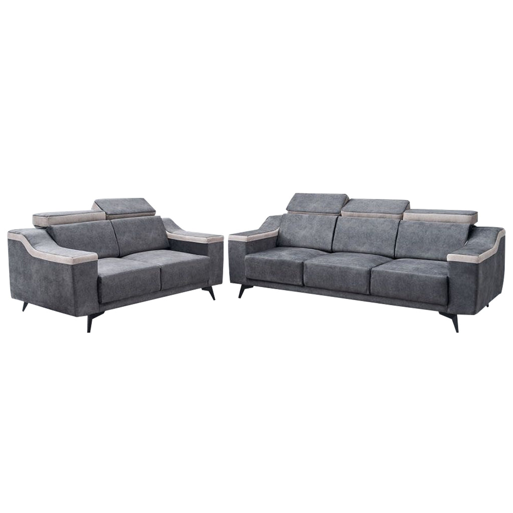 Zeak 2-Seater 3-Seater Sofa Adjustable High Back in Grey Fabric