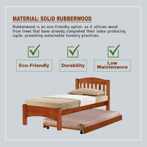 Image of Zelan Pull-Out Bed Single, Super Single Solid Rubberwood Bed Frame w/ Mattress Option