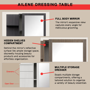 Ailene Tall Dressing Table Dresser with Full-Body Mirror in Walnut, Brown, Whitewash