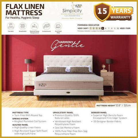 Image of King Koil Simplicity GENTLE 12.6" Mattress Flax Linen Collection - w/ Pillow