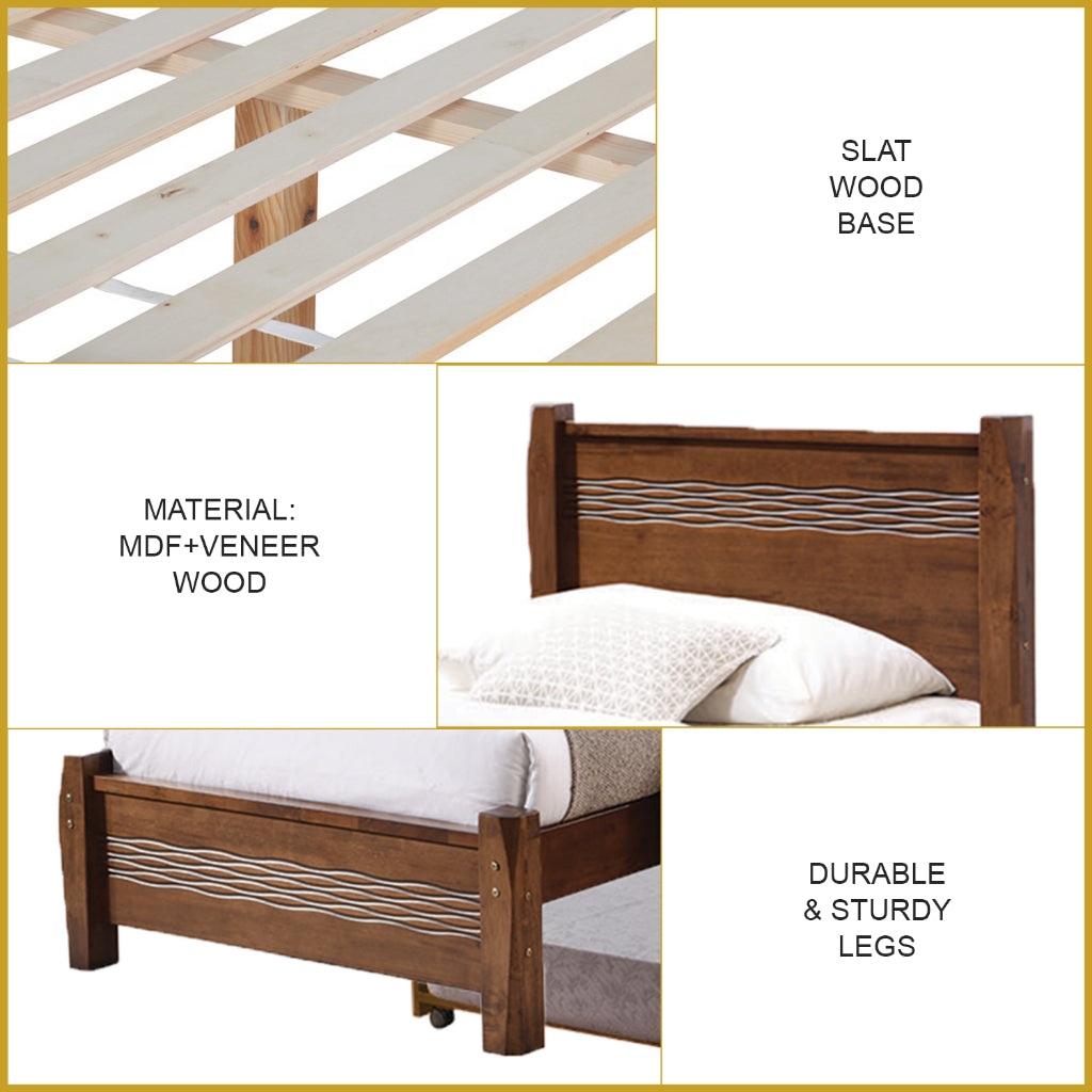 Marin Single Pull-Out Bedframe MDF + Veneer Solid Wood Slatted Base  - w/ Mattress Option