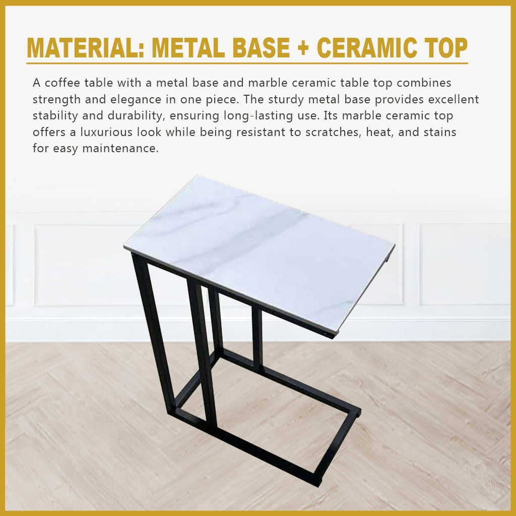 Jane Coffee Side Table Ceramic Top Metal Legs Spray Painted - 4 Random Colour Top