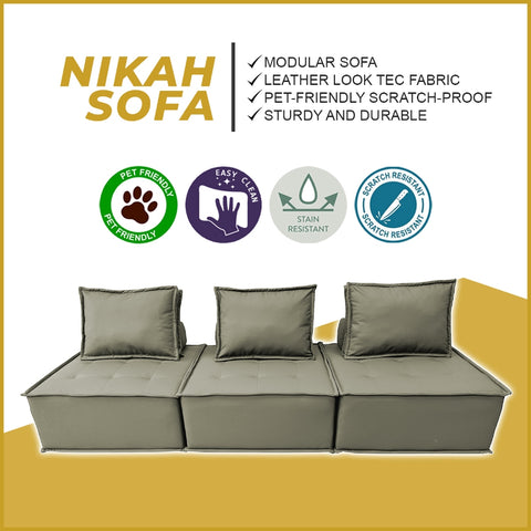 Image of Nikah 1/2/3-Seater L-Shape Sofa Pet-Friendly Scratchproof Leather Look Tec Fabric