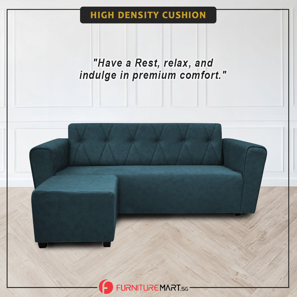 Emma 3-Seater L-Shaped Sofa with Stool High Density Foam w/ PetFriendly Options