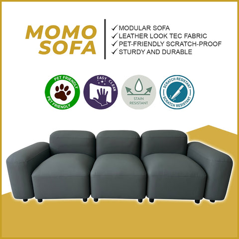 Image of Momo Modular Sofa Pet-Friendly Scratchproof Leather Look Tec Fabric in Ivory or Grey