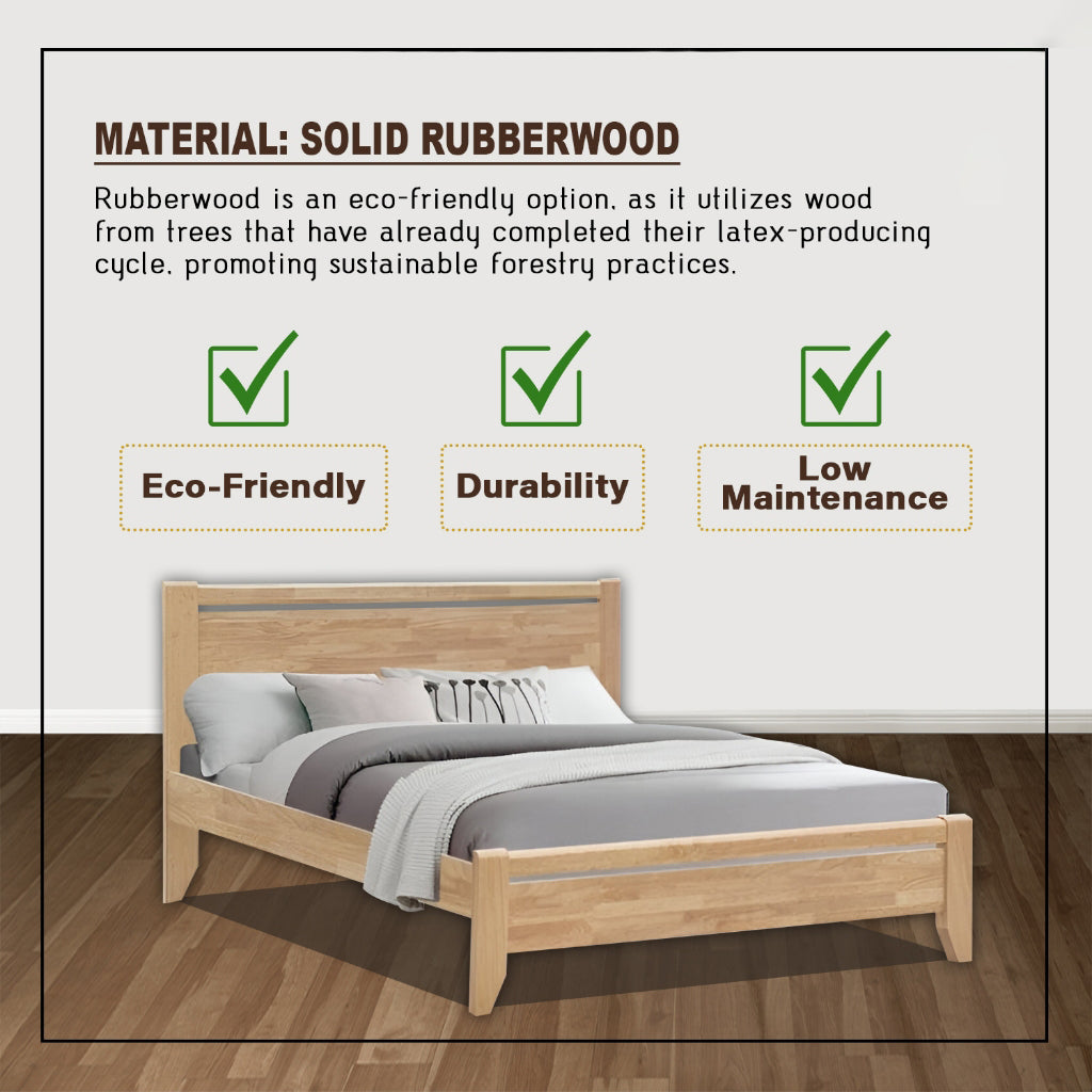 Sylas Queen/King Solid Rubberwood Bed Frame in Natural Colour - With Mattress Option