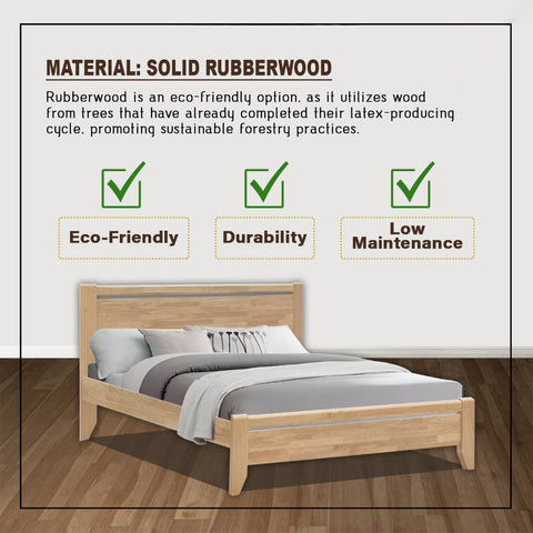 Image of Sylas Queen/King Solid Rubberwood Bed Frame in Natural Colour - With Mattress Option