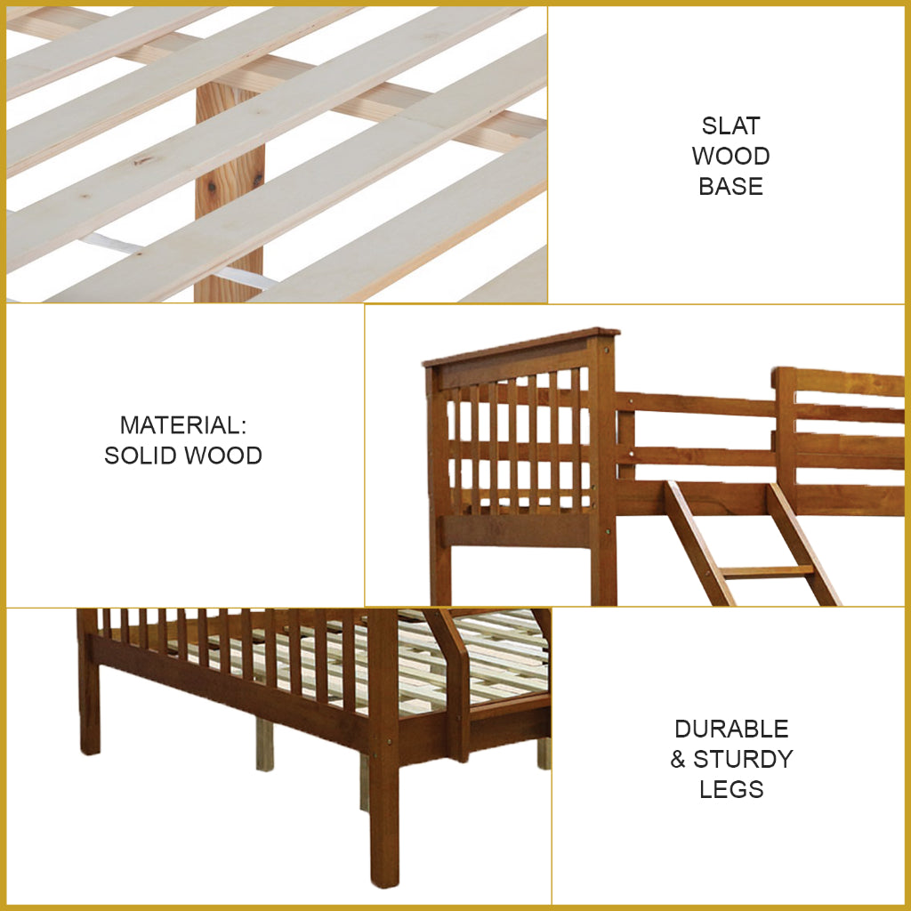 Mayci Queen+Single Solid Wood Slatted Base Double Decker Bed Frame