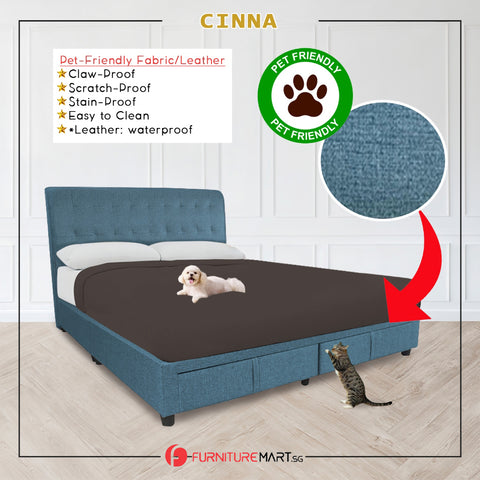 Image of Cinna Drawer Bedframe Storage Bed All Sizes - Pet-Friendly Option / Mattress Option