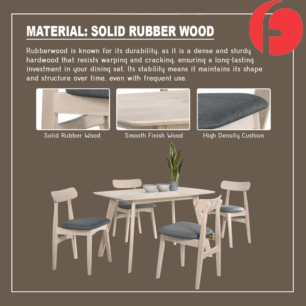 Fenza 4/6 Seater Nordic Dining Set w/ Table, Chair & Bench Solid Rubber Wood in 3 Colours