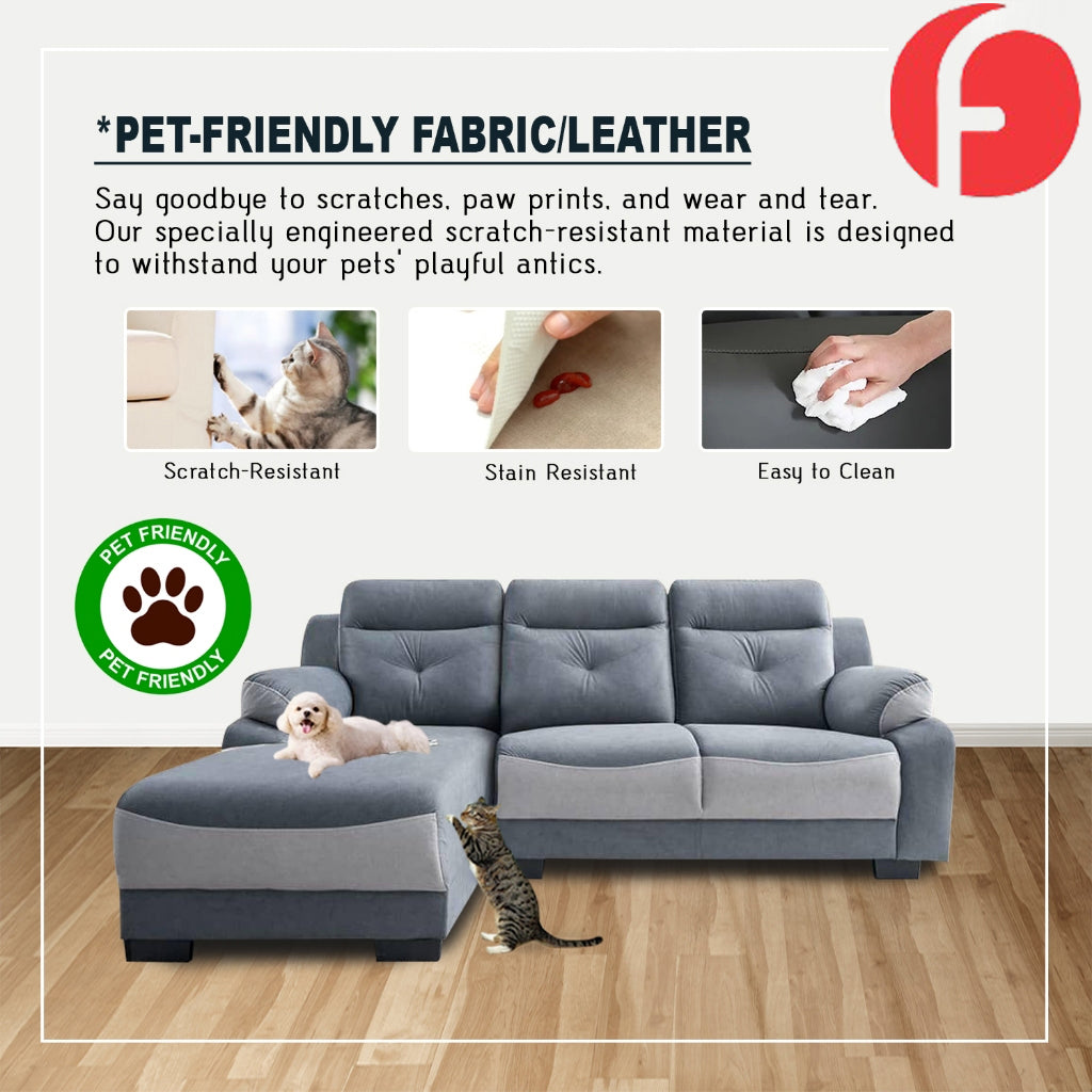 Maine 3-Seater L-Shaped Sofa Pocketed Spring in 50 Colour - w/ PetFriendly Fabric