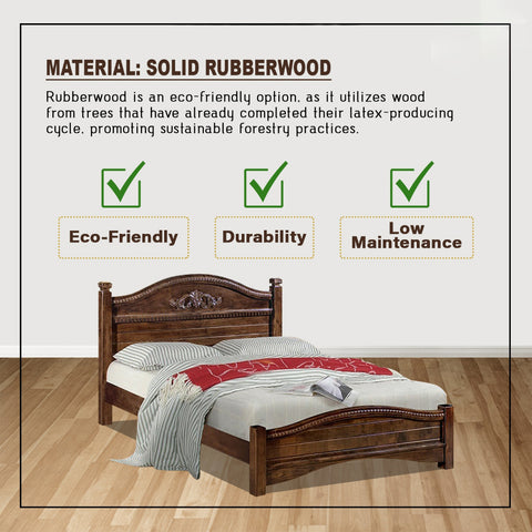 Image of Pavin Queen/King Solid Rubberwood Bed Frame in Walnut Colour - With Mattress Option